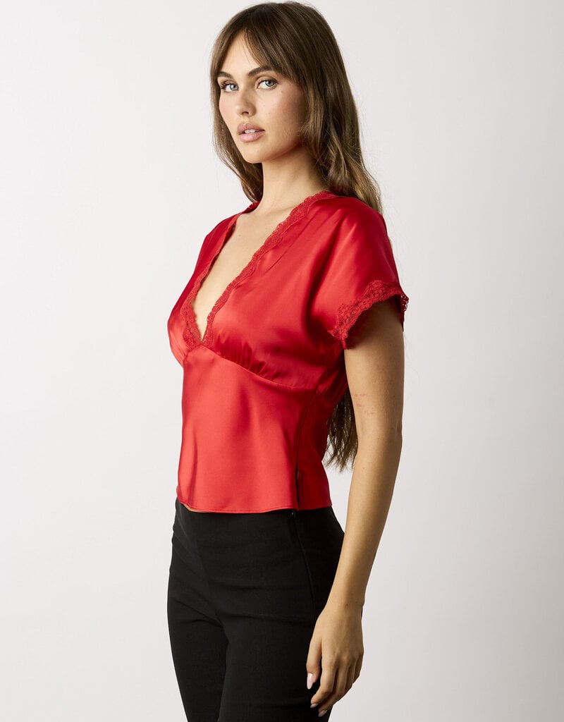 Miller Satin Lace Trim Open Back Top