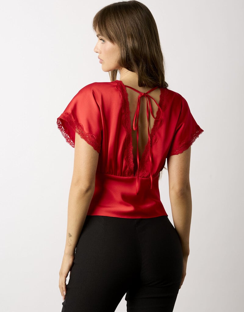 Miller Satin Lace Trim Open Back Top