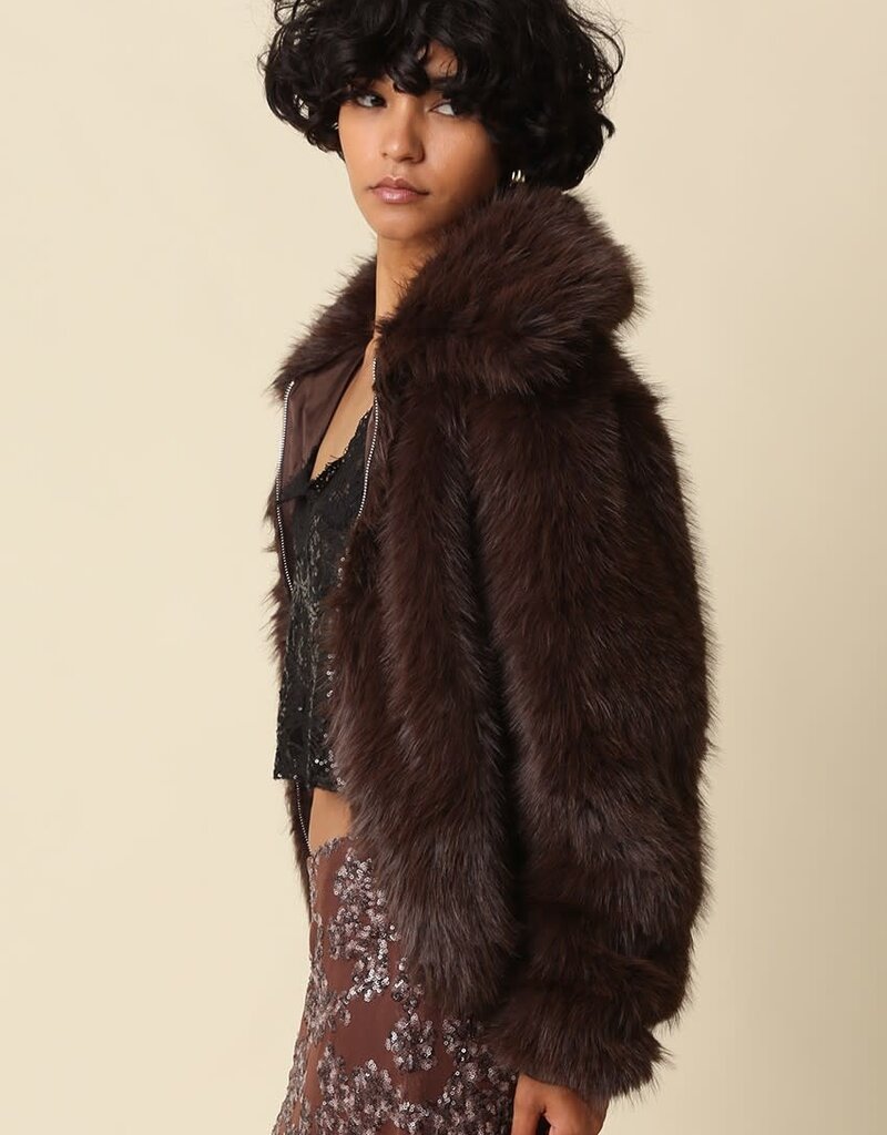 Faux Fur Zip Up Jacket