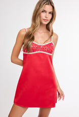 Satin Embellished Bust Mini Dress