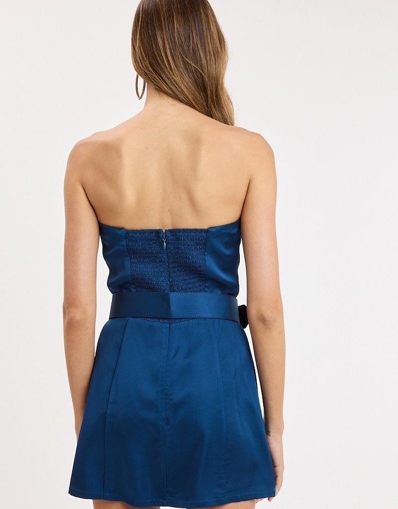Ava Satin Strapless Belted Skort Mini Dress