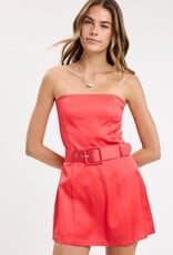 Ava Satin Strapless Belted Skort Mini Dress