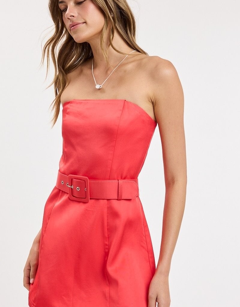 Ava Satin Strapless Belted Skort Mini Dress