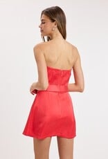 Ava Satin Strapless Belted Skort Mini Dress