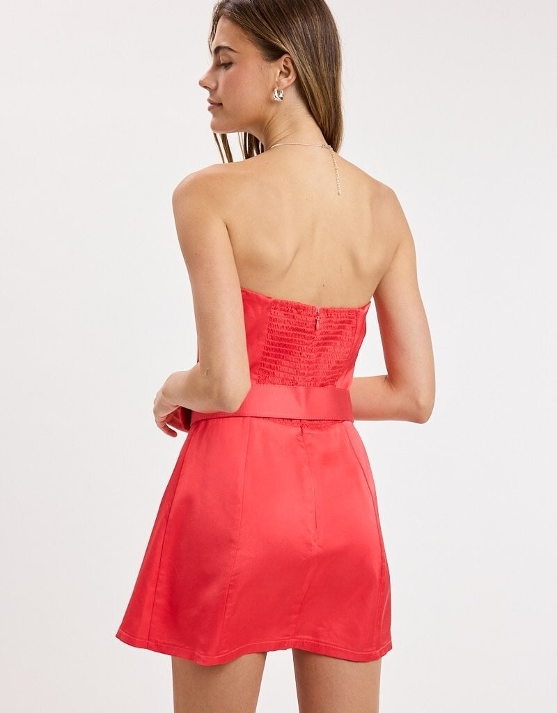Ava Satin Strapless Belted Skort Mini Dress