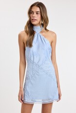 Jacquard Satin Clip Dot Lace Patchwork Mini Dress