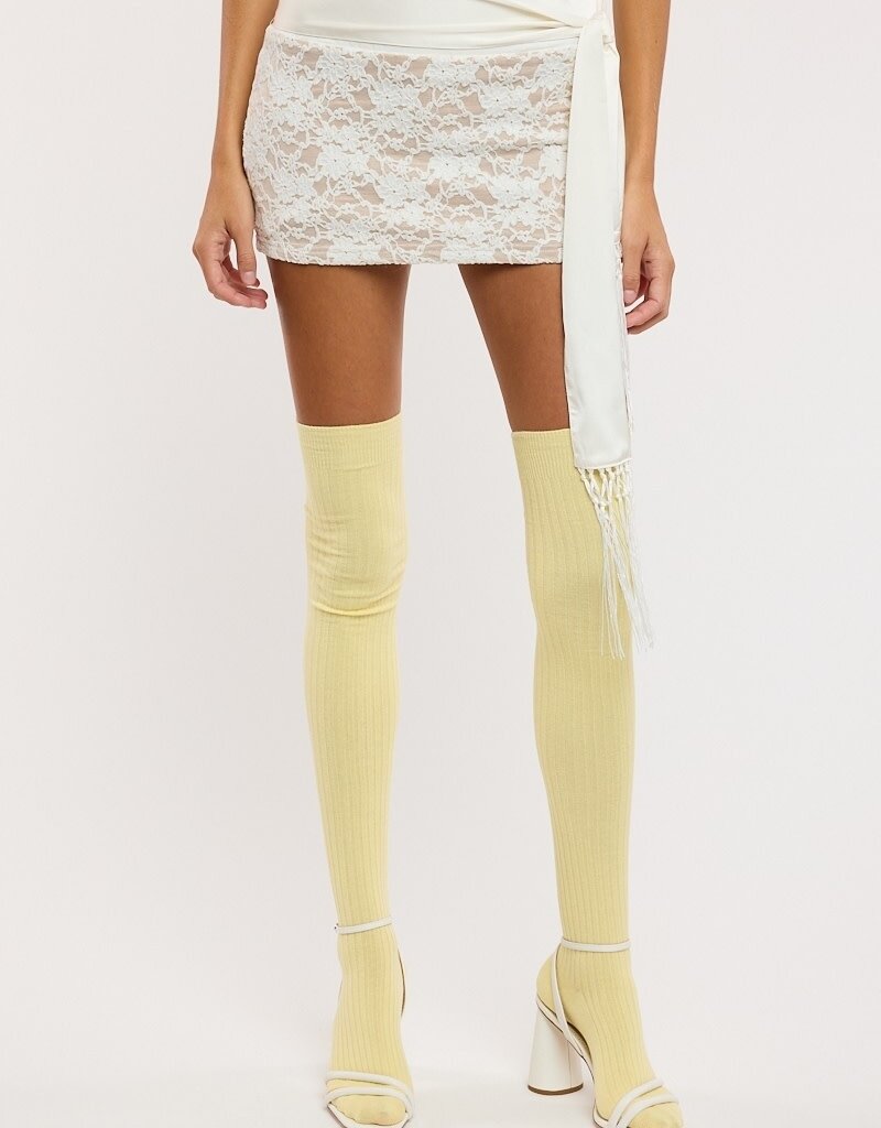 Amber Lace Mesh Fringe Tie Skort Mini Skirt