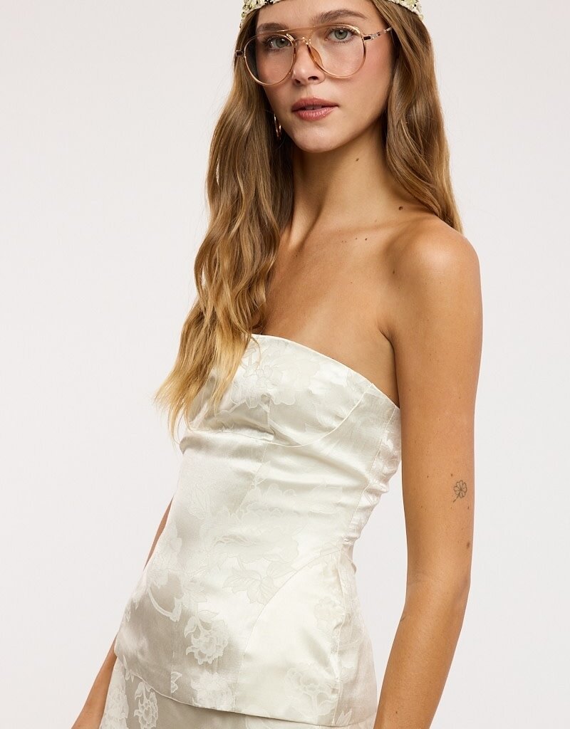 Romee Satin Floral Jacquard Strapless Top
