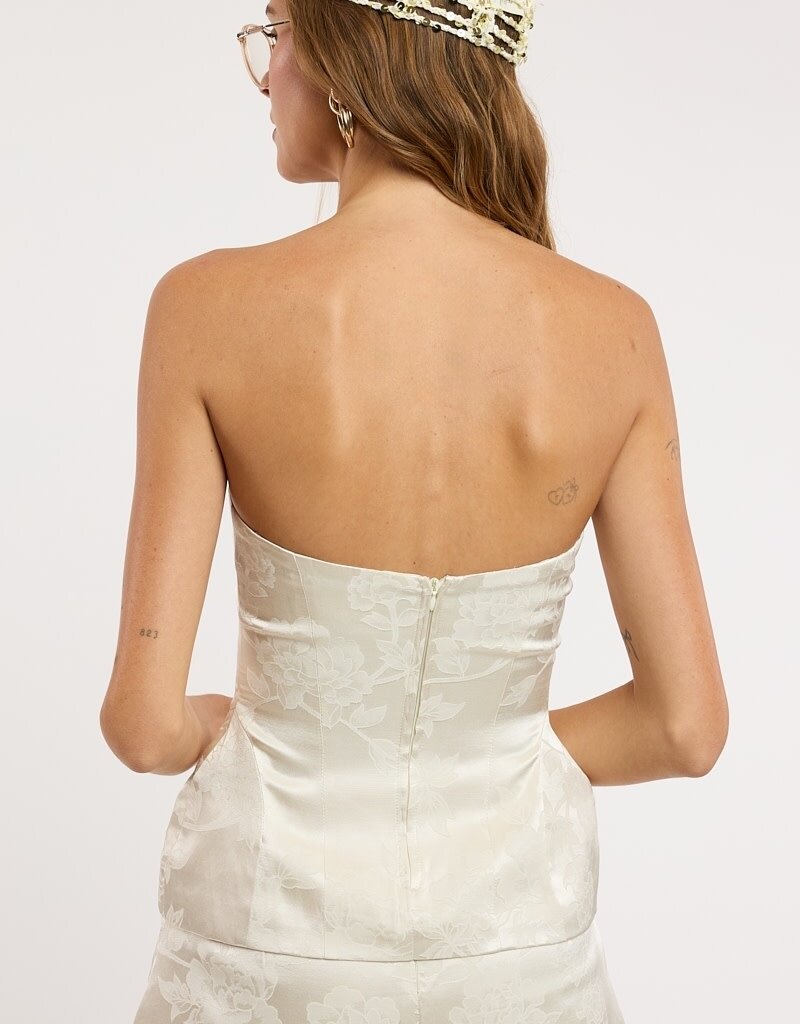 Romee Satin Floral Jacquard Strapless Top