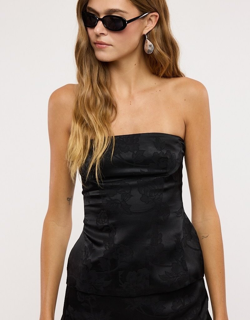 Romee Satin Floral Jacquard Strapless Top