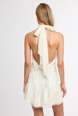 Jacquard Satin Clip Dot Lace Patchwork Mini Dress