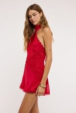 Jacquard Satin Clip Dot Lace Patchwork Mini Dress