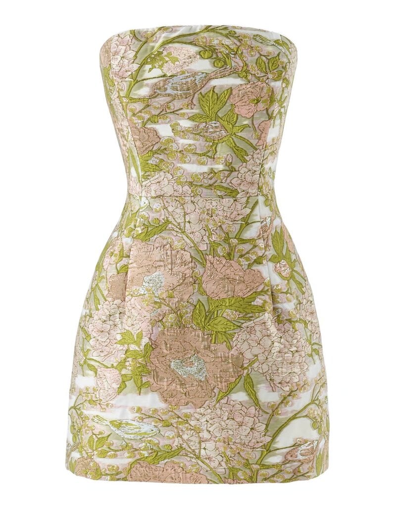 Monique Floral Jacquard Strapless Mini Dress