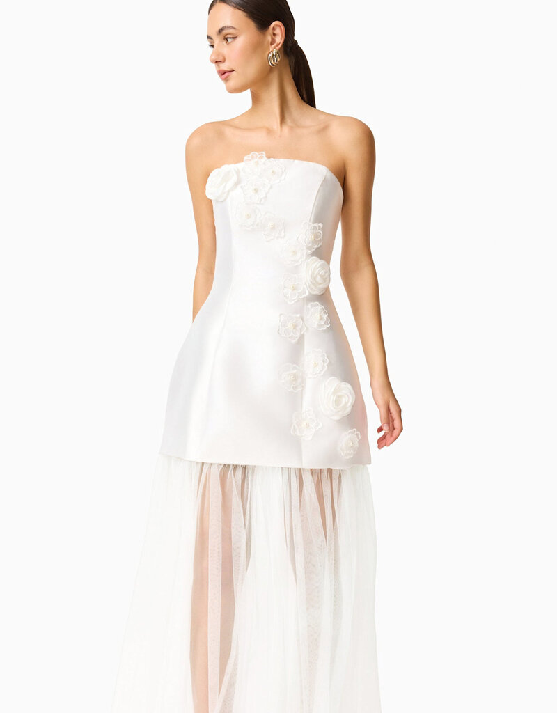 Oleander 3d Floral Strapless Maxi Dress