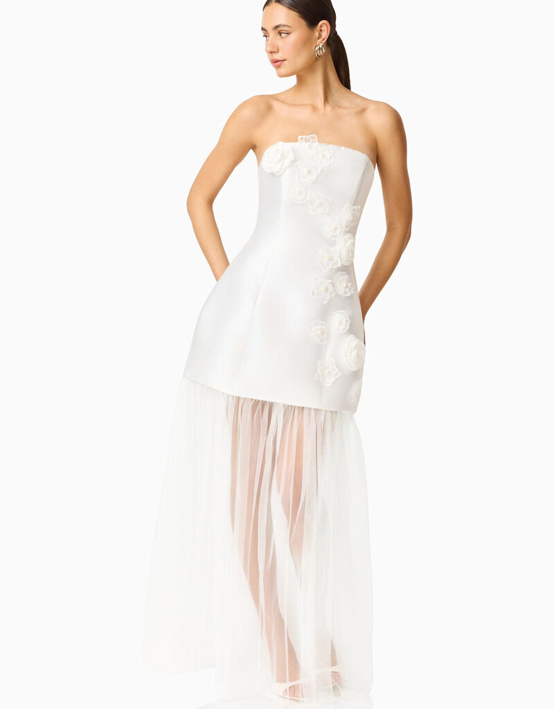 Oleander 3d Floral Strapless Maxi Dress