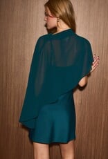 Satin Bias Slip Mini Dress With Sheer Cape