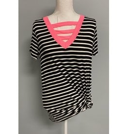 Black and ivory striped top