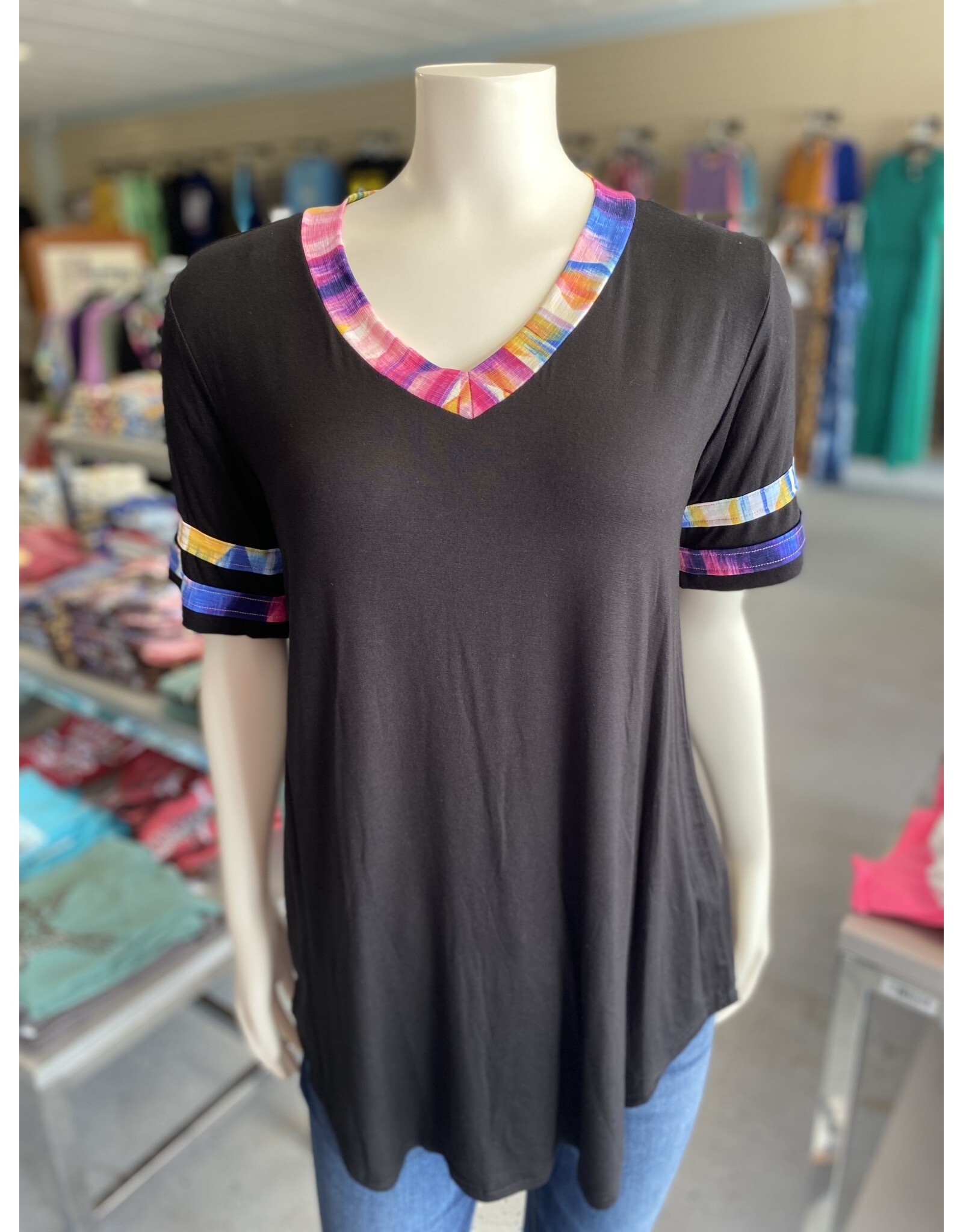 Black Vneck, TieDye detail