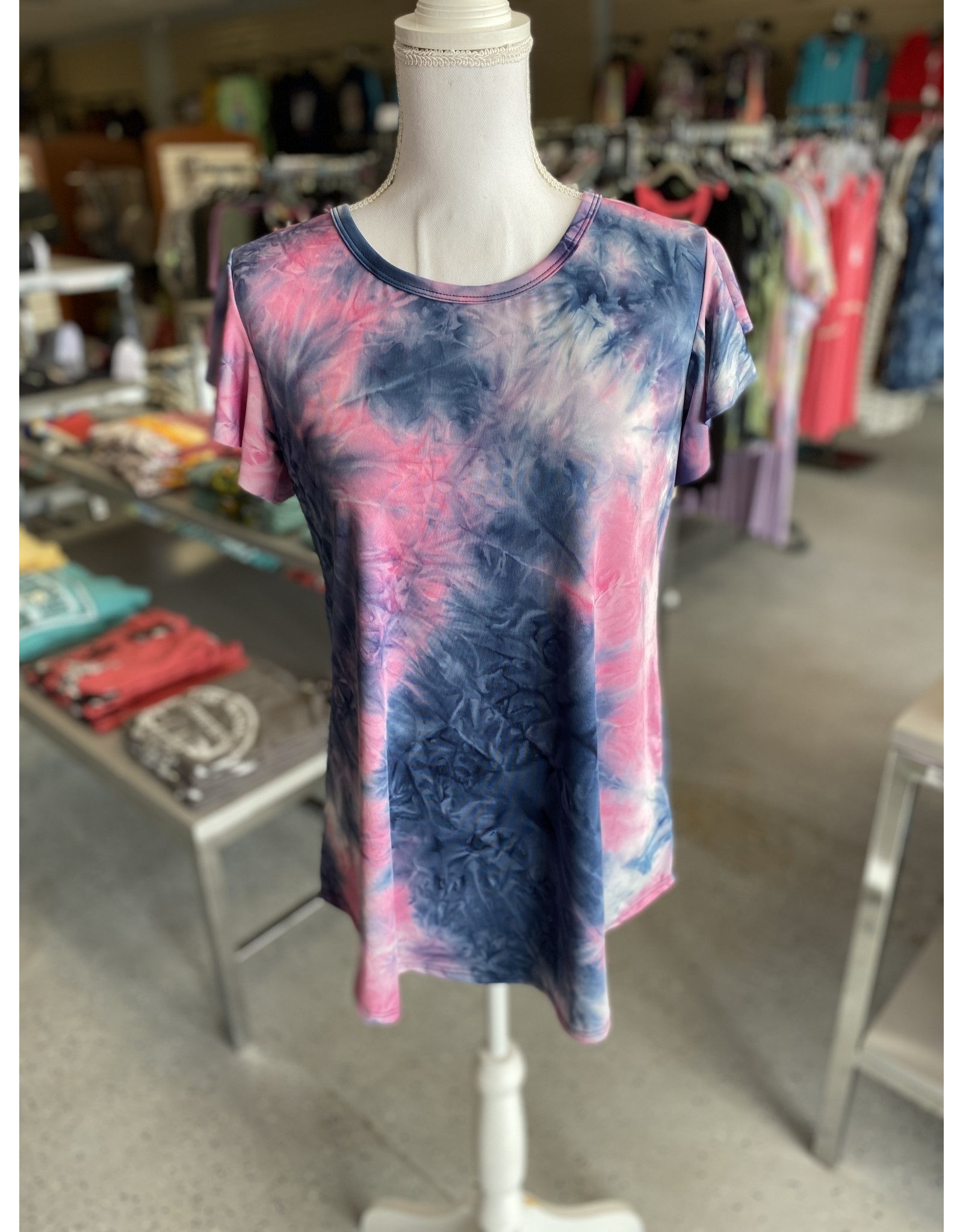 Pink and Navy Tie Dye Top