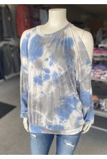 Blue/Grey Cold Shoulder Top
