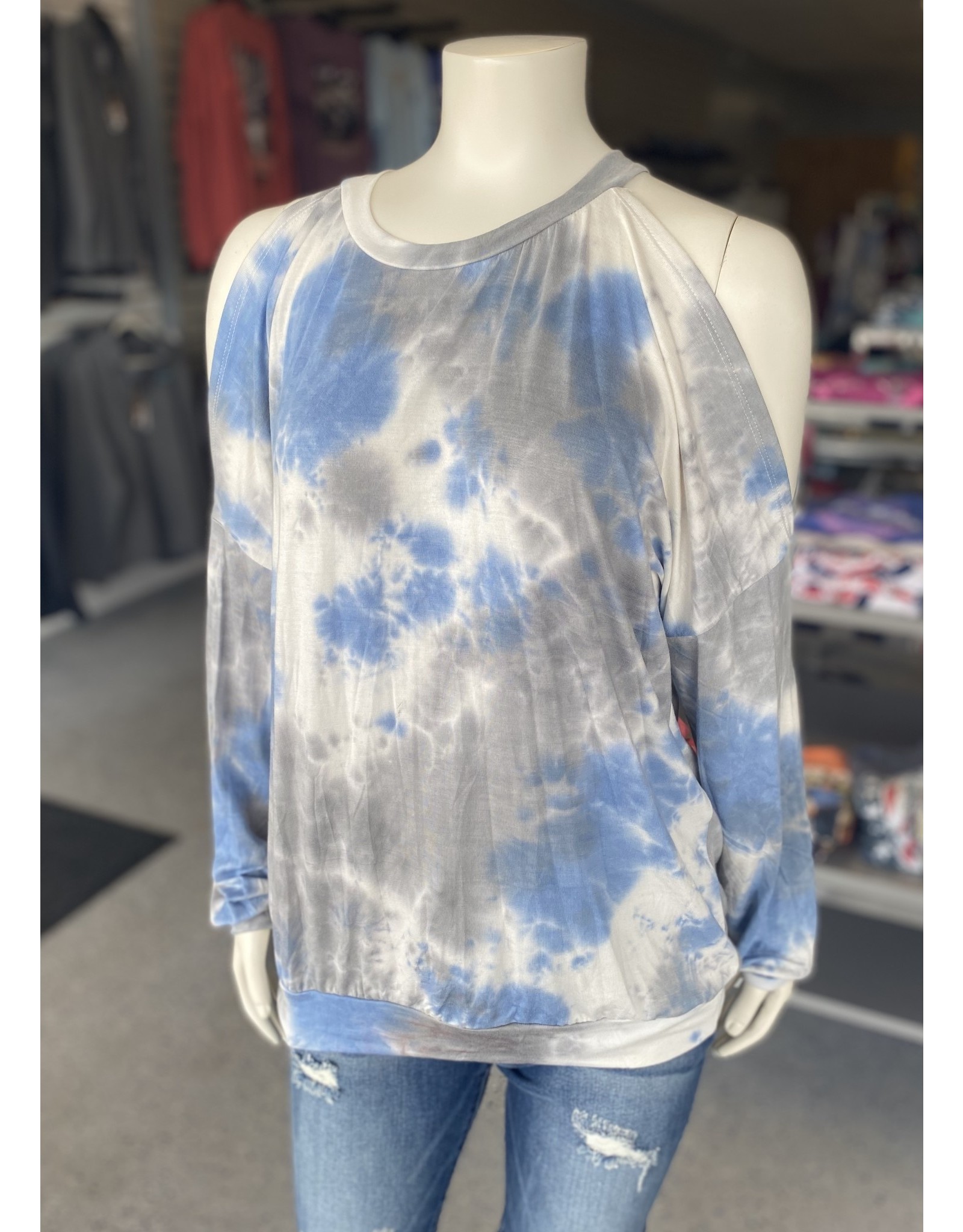 Blue/Grey Cold Shoulder Top