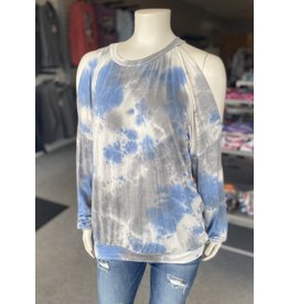 Blue/Grey Cold Shoulder Top