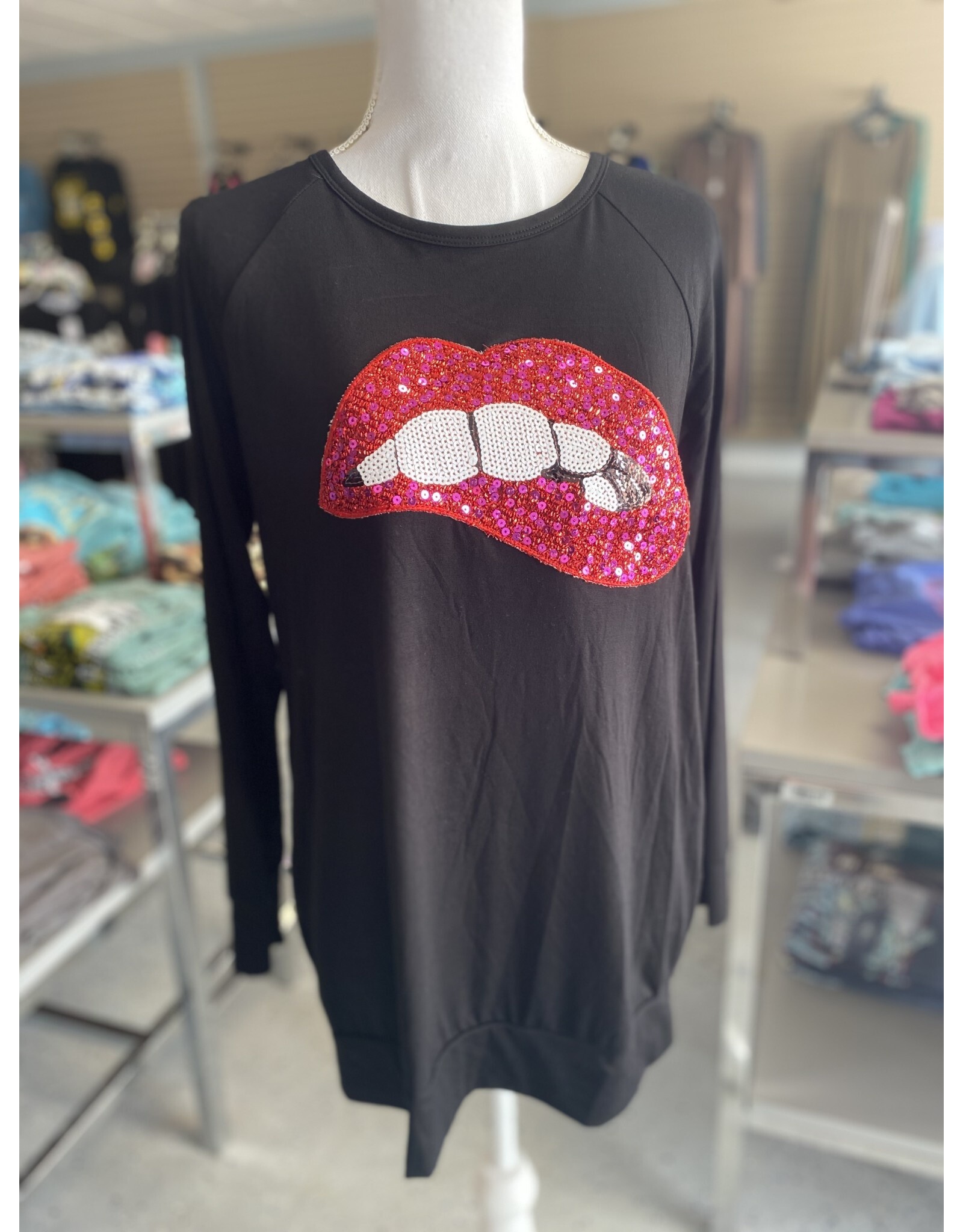Black Sequin Lip Top
