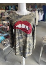 Camo  Sequin Lips Top