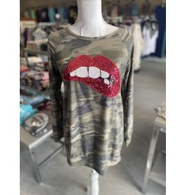 Camo  Sequin Lips Top