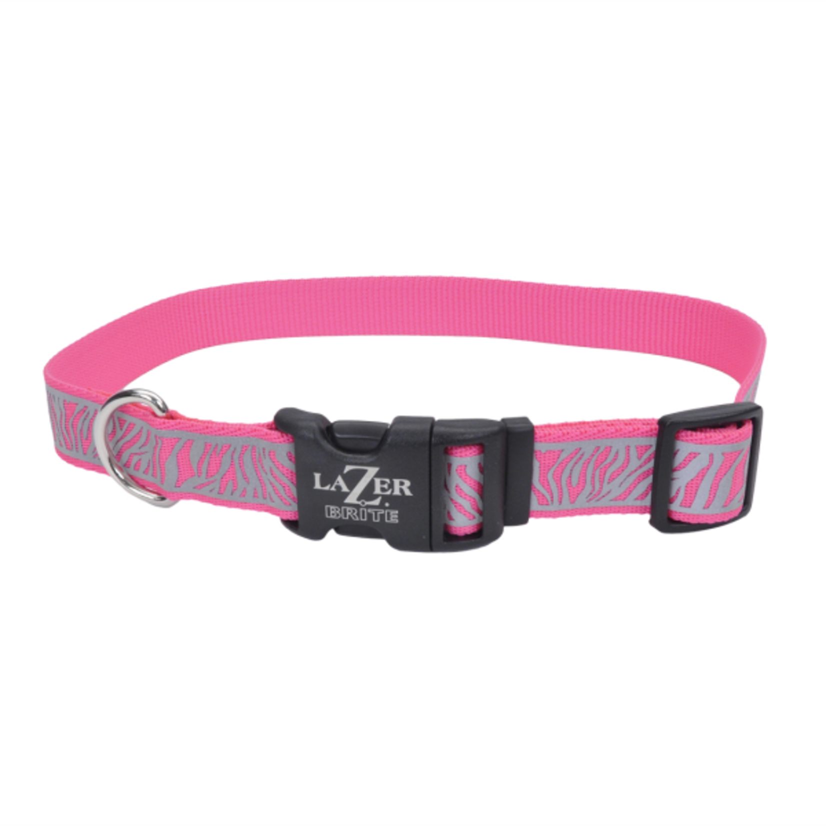 Reflective Pink Zebra Dog Collar L 18"-26"