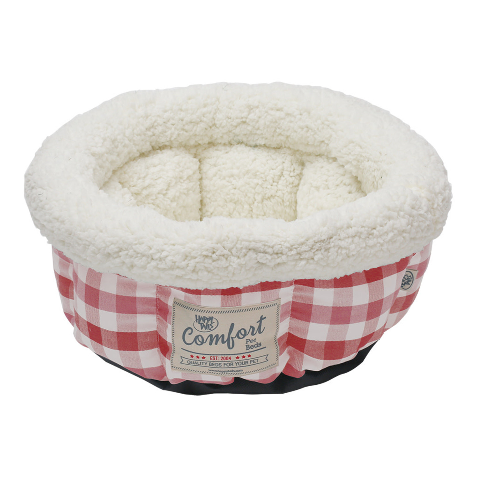 Happy Tails Round Bed  Cranberry plaid 15”