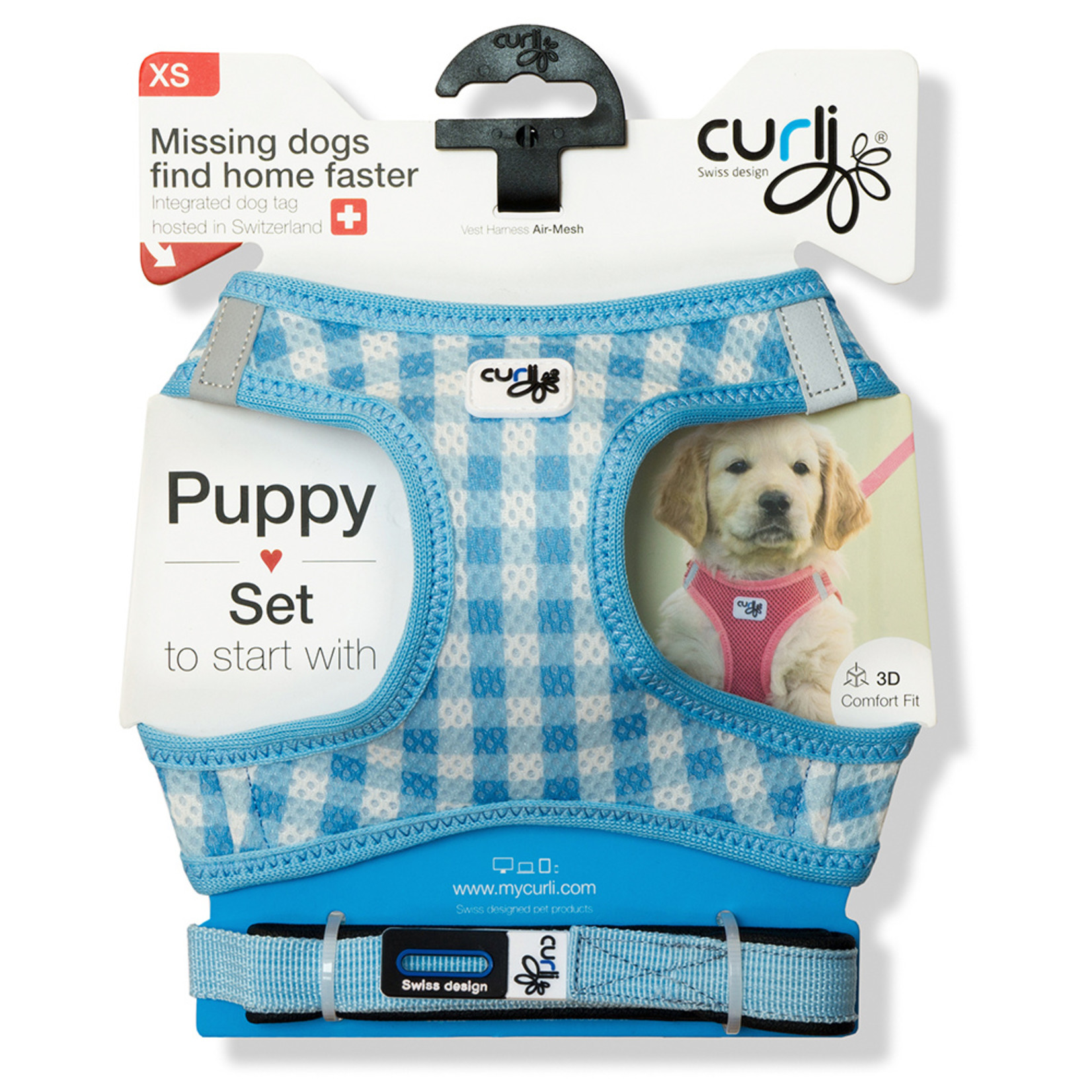 Curli puppy Vest Harness & leash Blue