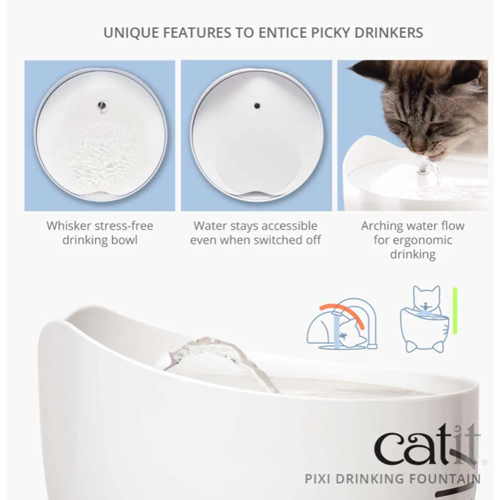 Catit Pixi Fountain White with Stainless Steel top