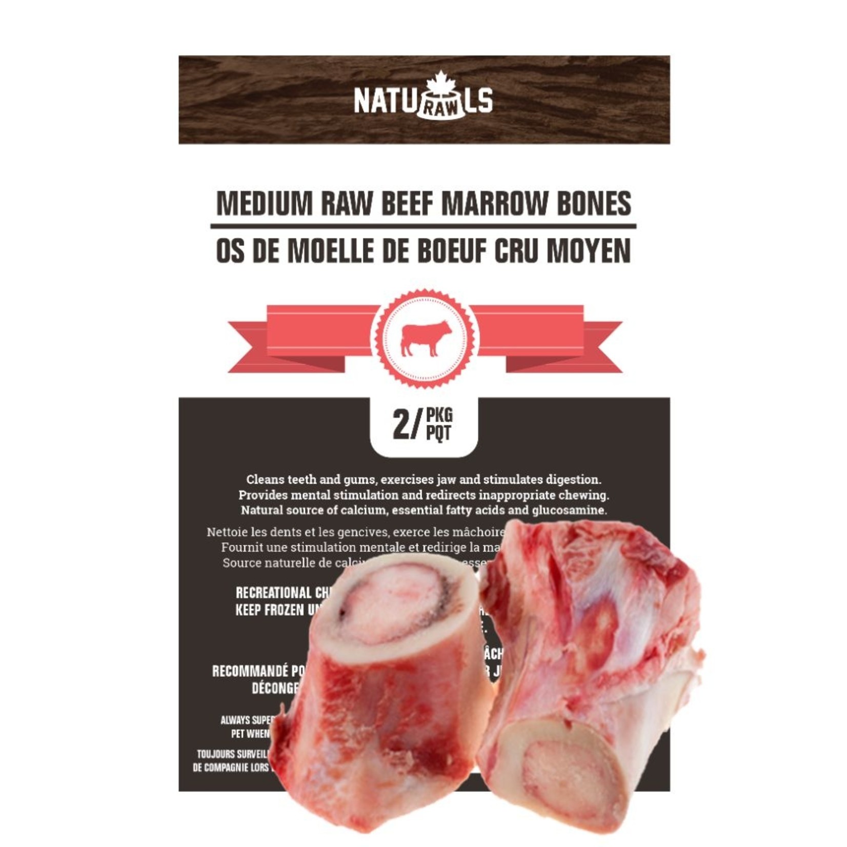 AVAILABLE IN-STORE Naturawls frozen raw beef marrow bone Medium 2pk