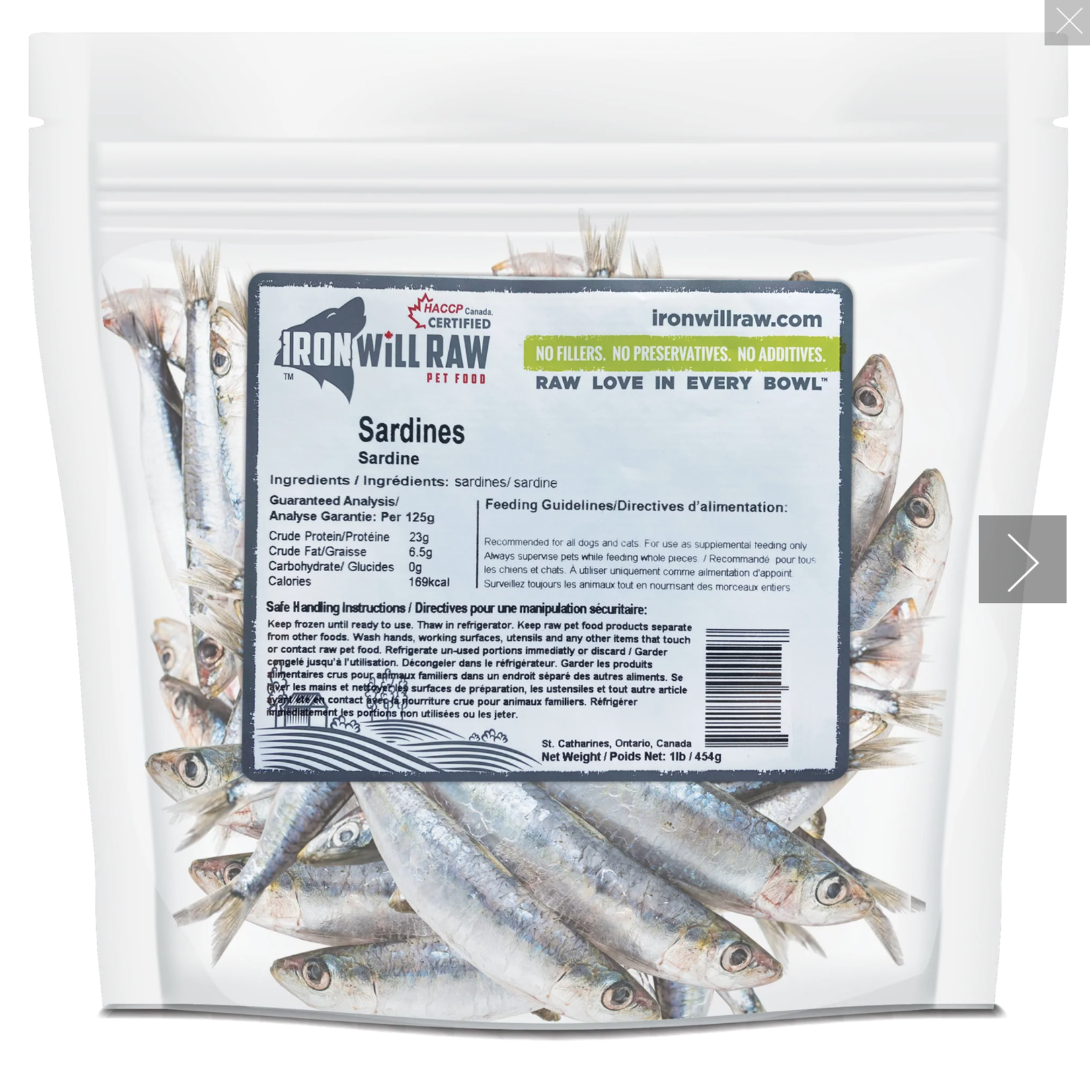 Iron Will Raw frozen Sardines Dog / Cat 1lb