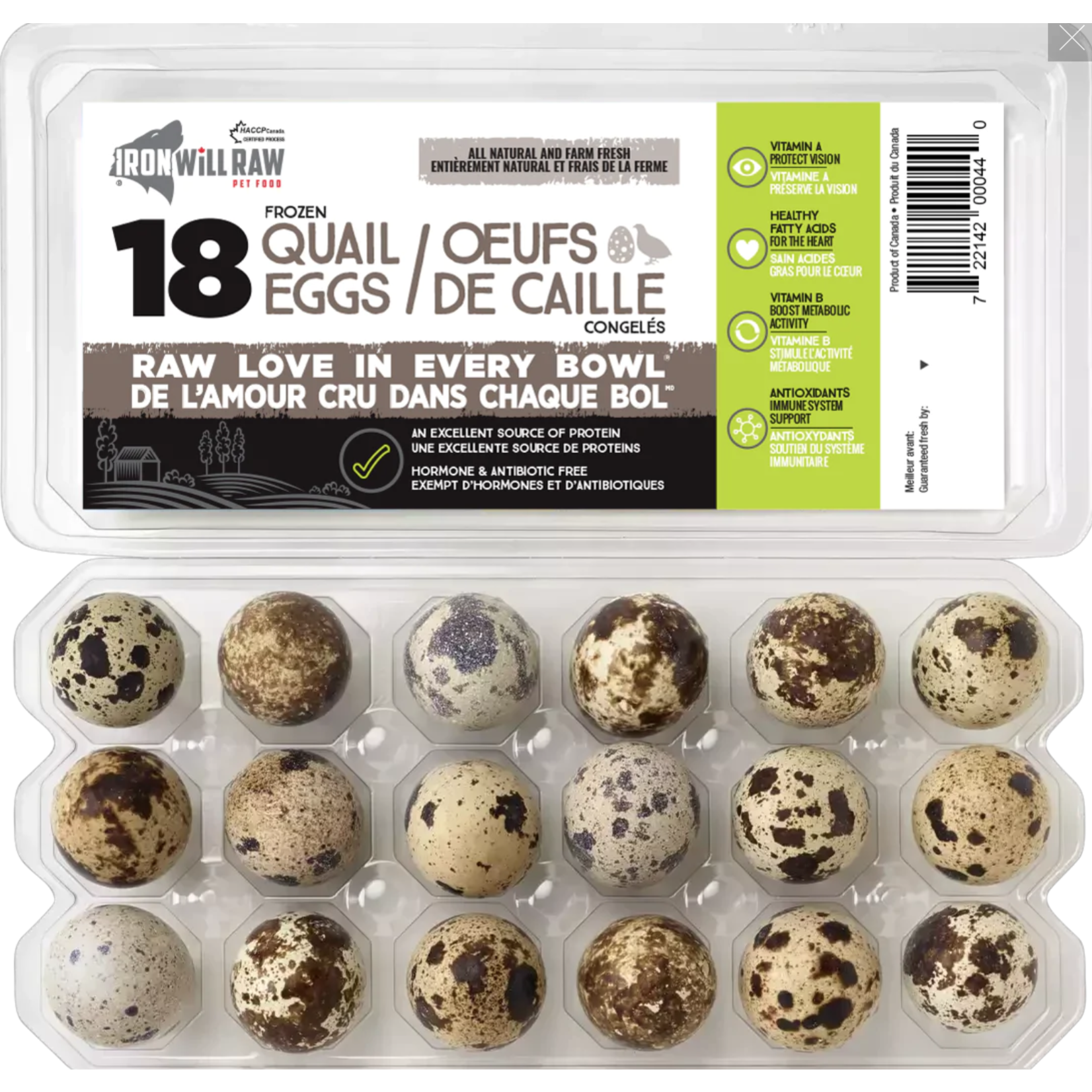 Iron Will Raw frozen Quail eggs Dog / Cat 18ct