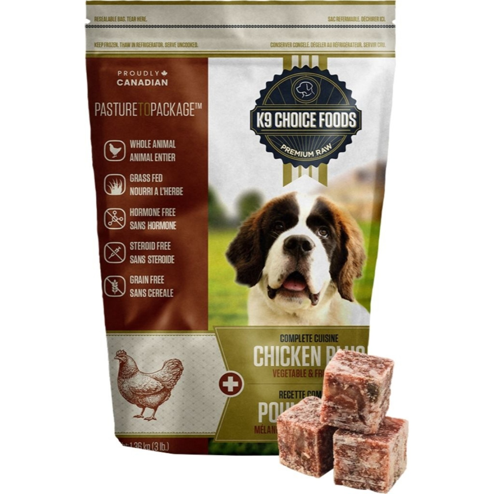 K9 choice frozen Complete raw cubes chicken 3lb