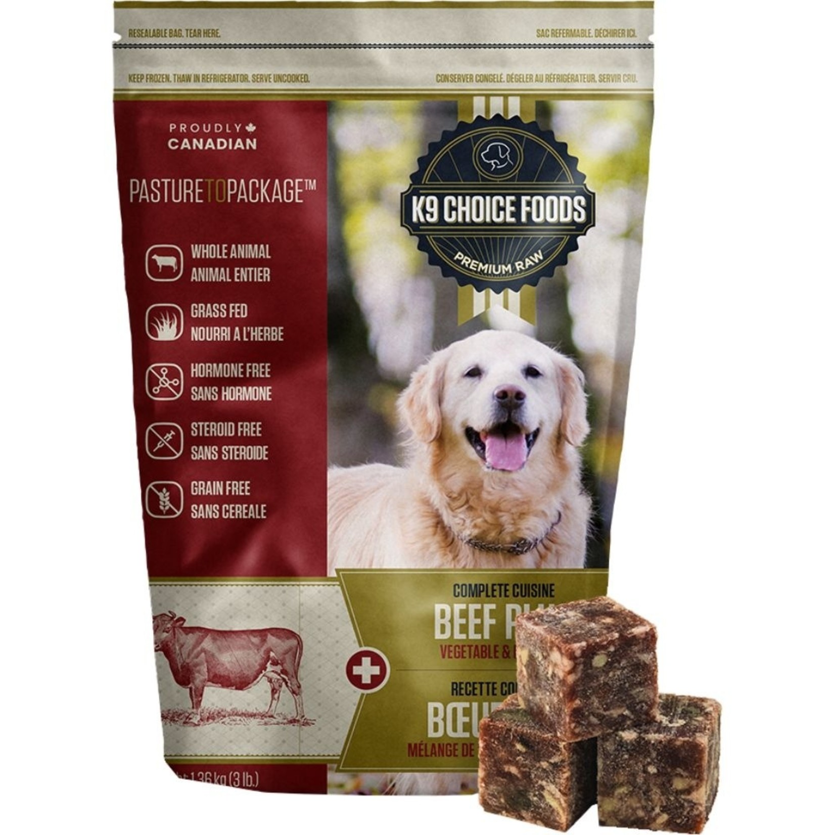 K9 choice frozen Complete Raw  Cuisine pieces beef 3lb