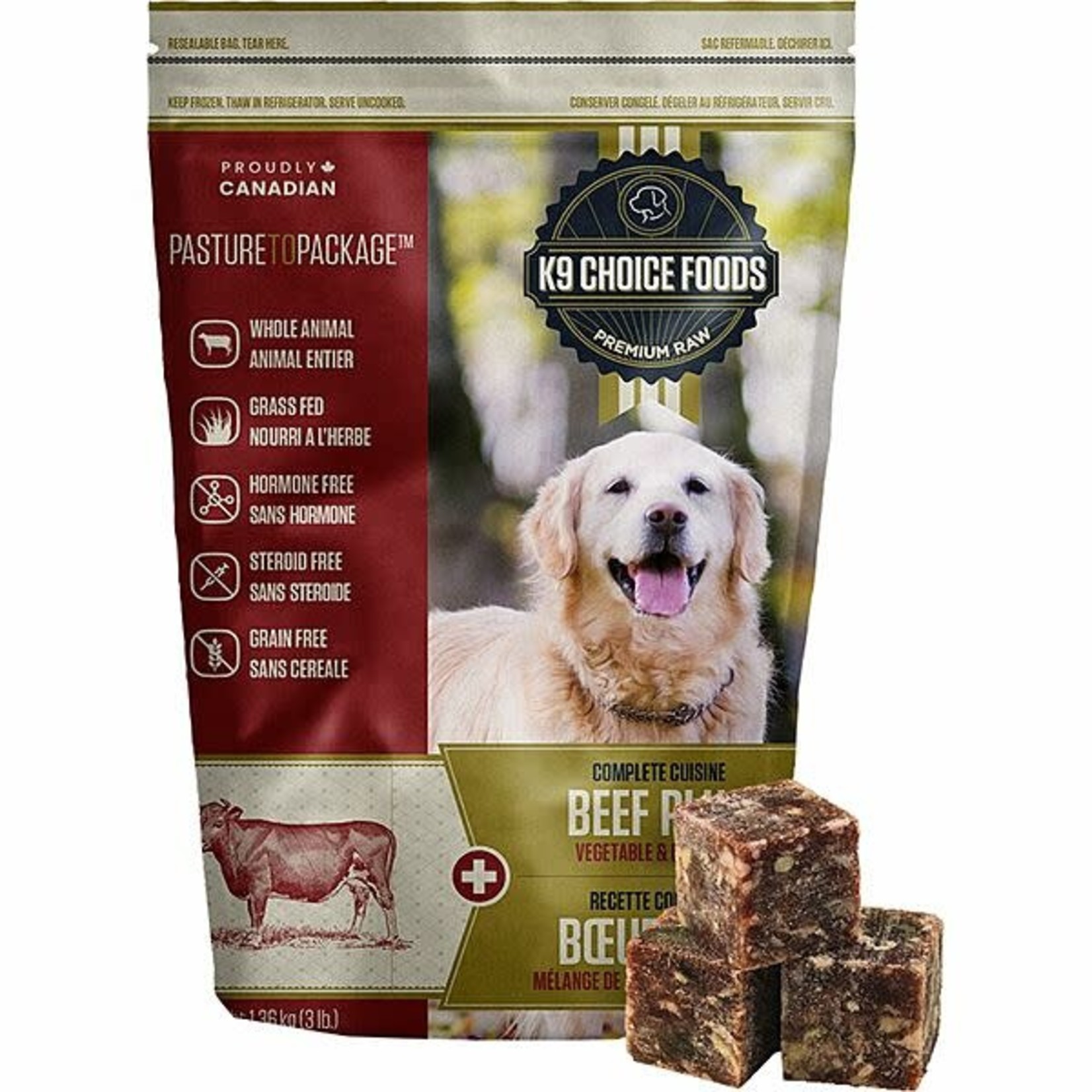 K9 choice frozen Complete Raw  Cuisine pieces beef 3lb