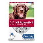 K9 Advantix II Dogs Complete protection Tick and Flea for Extra Large dogs over 25 kg (2 dosage)