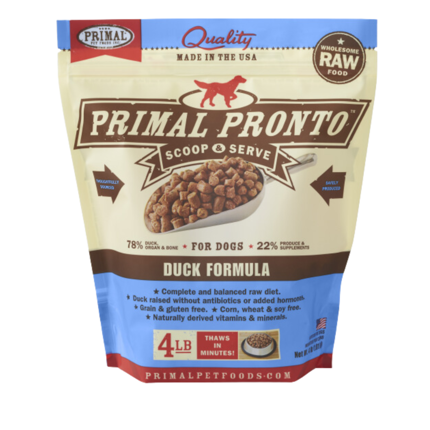 Primal Primal Dog Fresh Frozen  Raw Food Duck Pronto 4lb