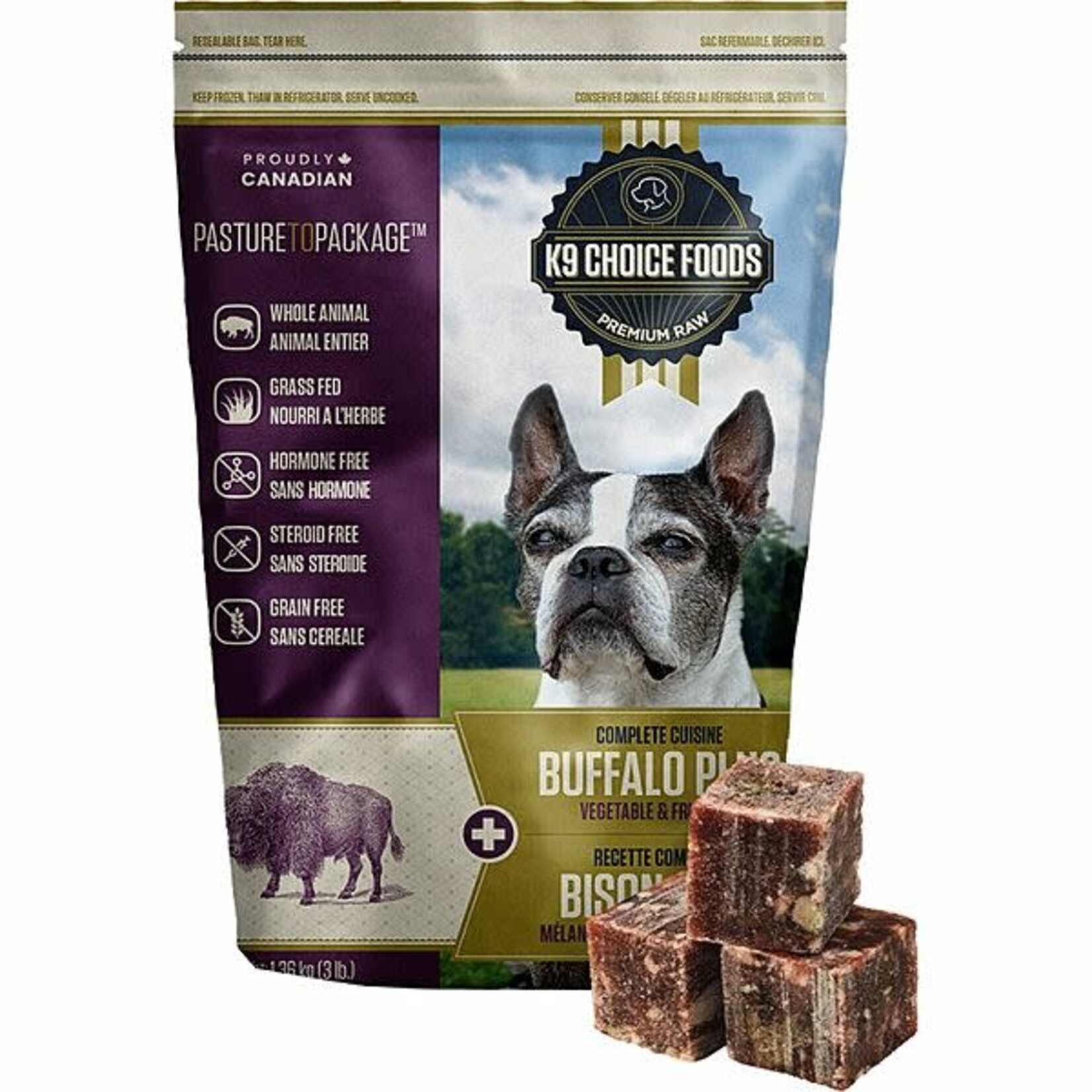 K9 choice frozen Complete Raw Cuisine pieces Buffalo 3lb