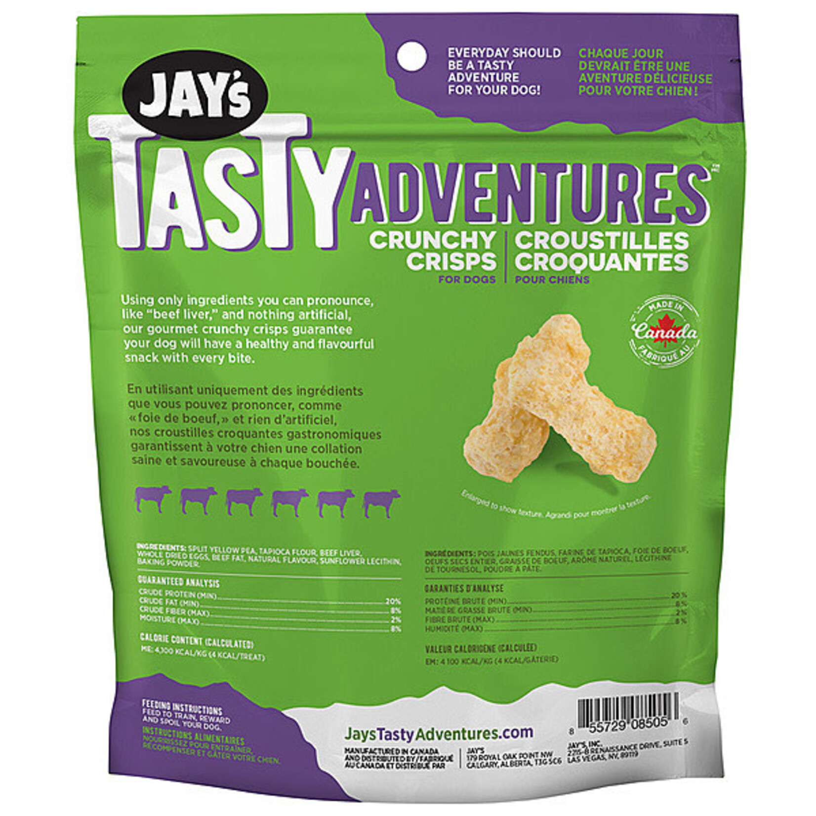 Jay's Tasty Adventures Crunchy Crisps Yellow Pea & Beef liver dog treat 170g