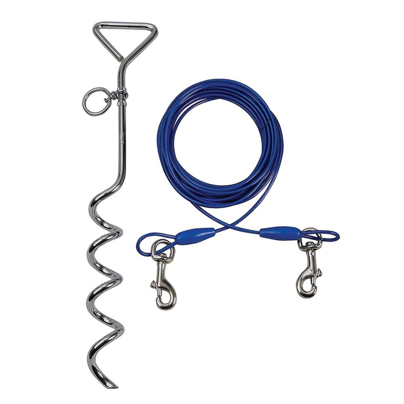 Tie Out Cable + Spiral Stake for Med dog up to 60lbs