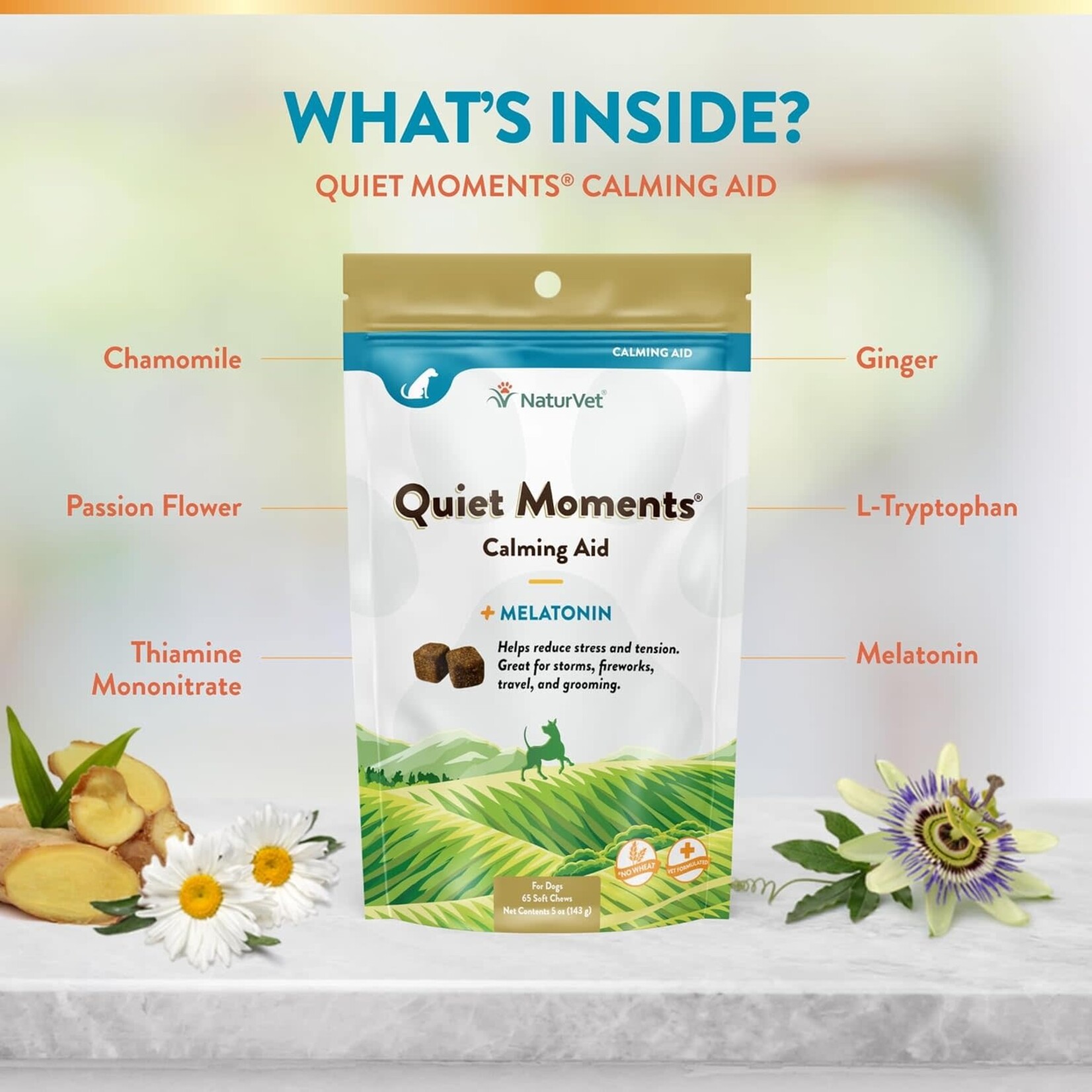 Naturvet Soft Chew Quit Moments+Melatonin Calming Aid 65 Dog