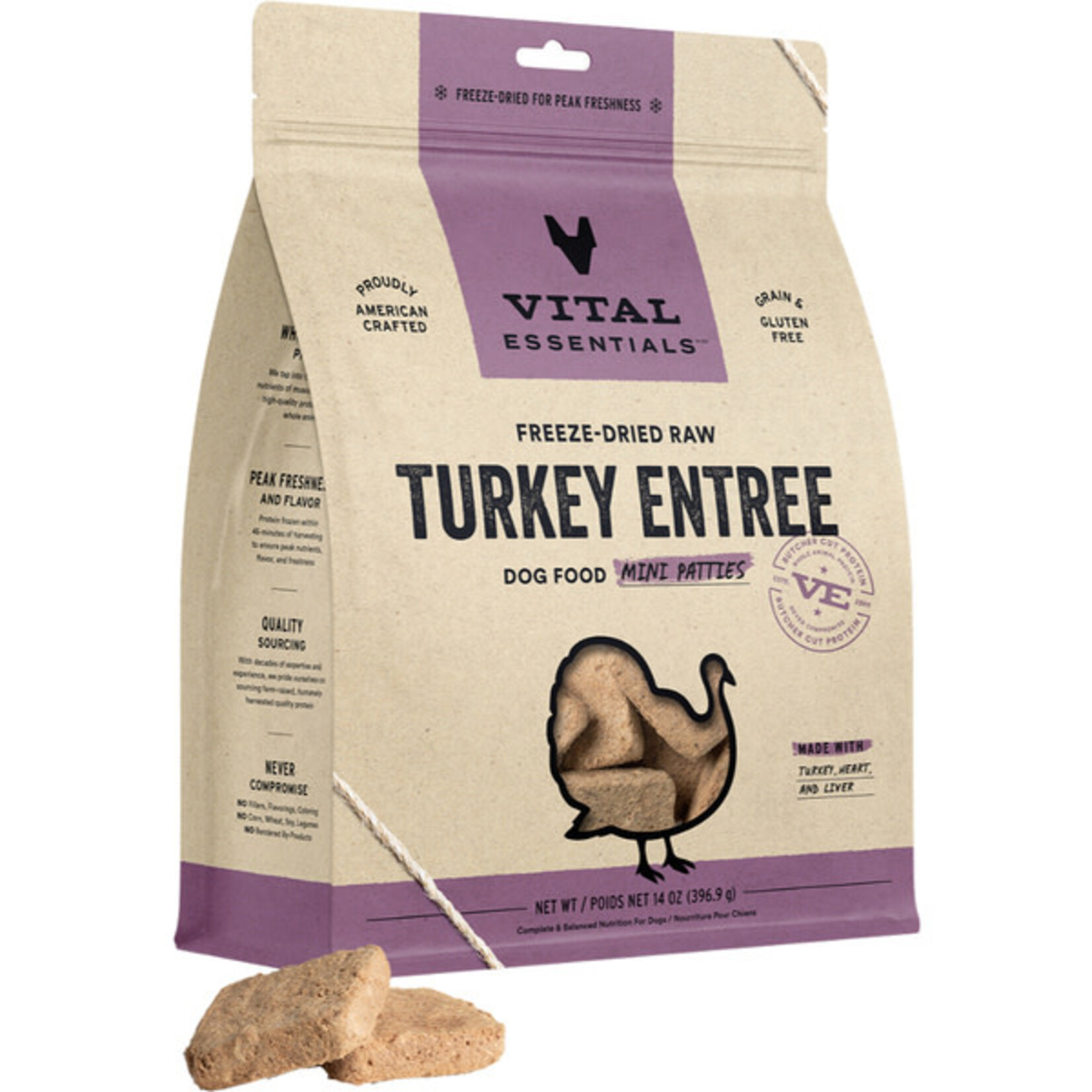 Vital Essential Vital Essentials Freeze Dried Raw Turkey Entree Mini Patties  14OZ
