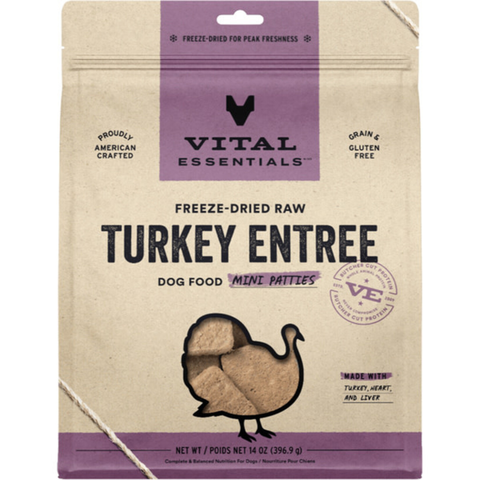 Vital Essential Vital Essentials Freeze Dried Raw Turkey Entree Mini Patties  14OZ