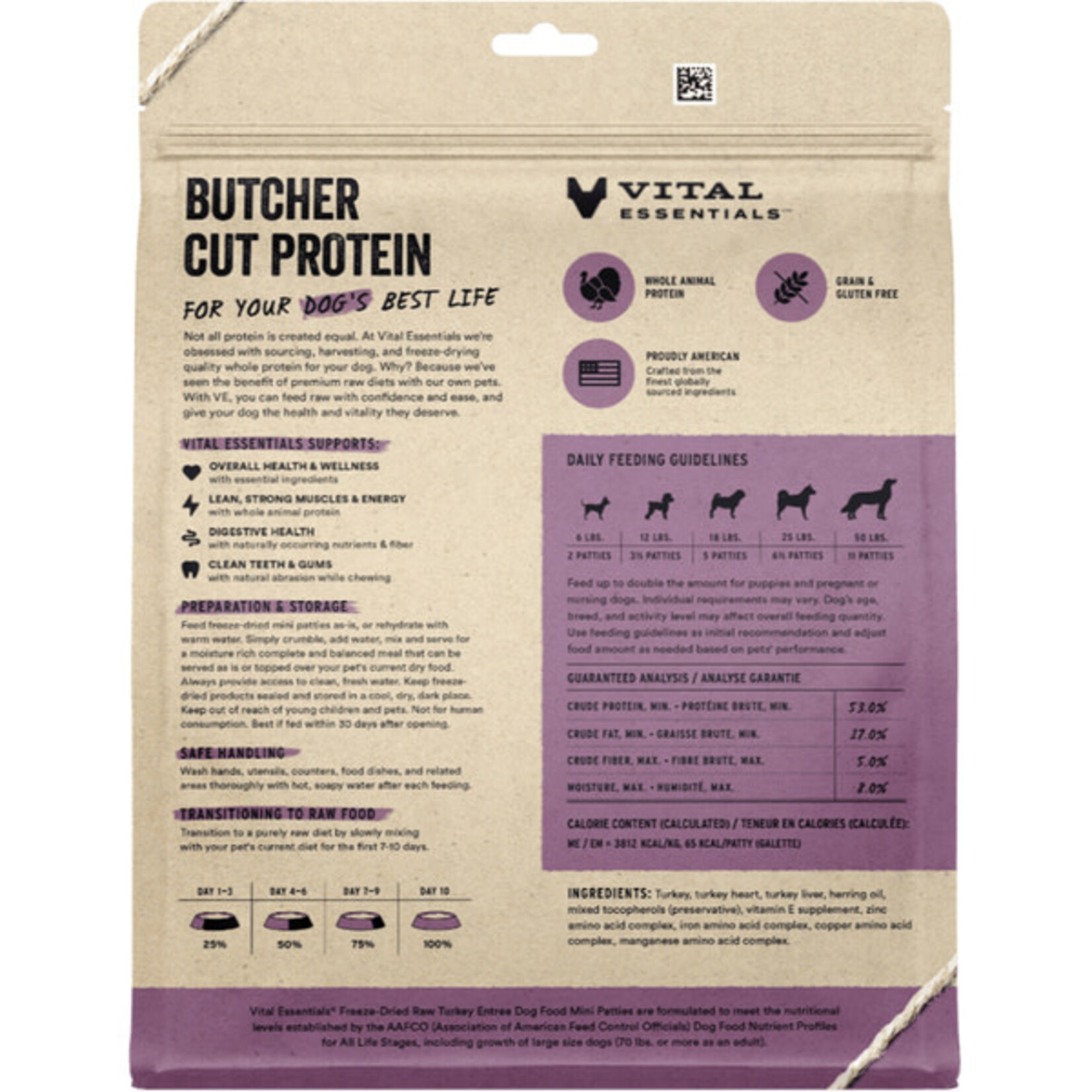 Vital Essential Vital Essentials Freeze Dried Raw Turkey Entree Mini Patties  14OZ