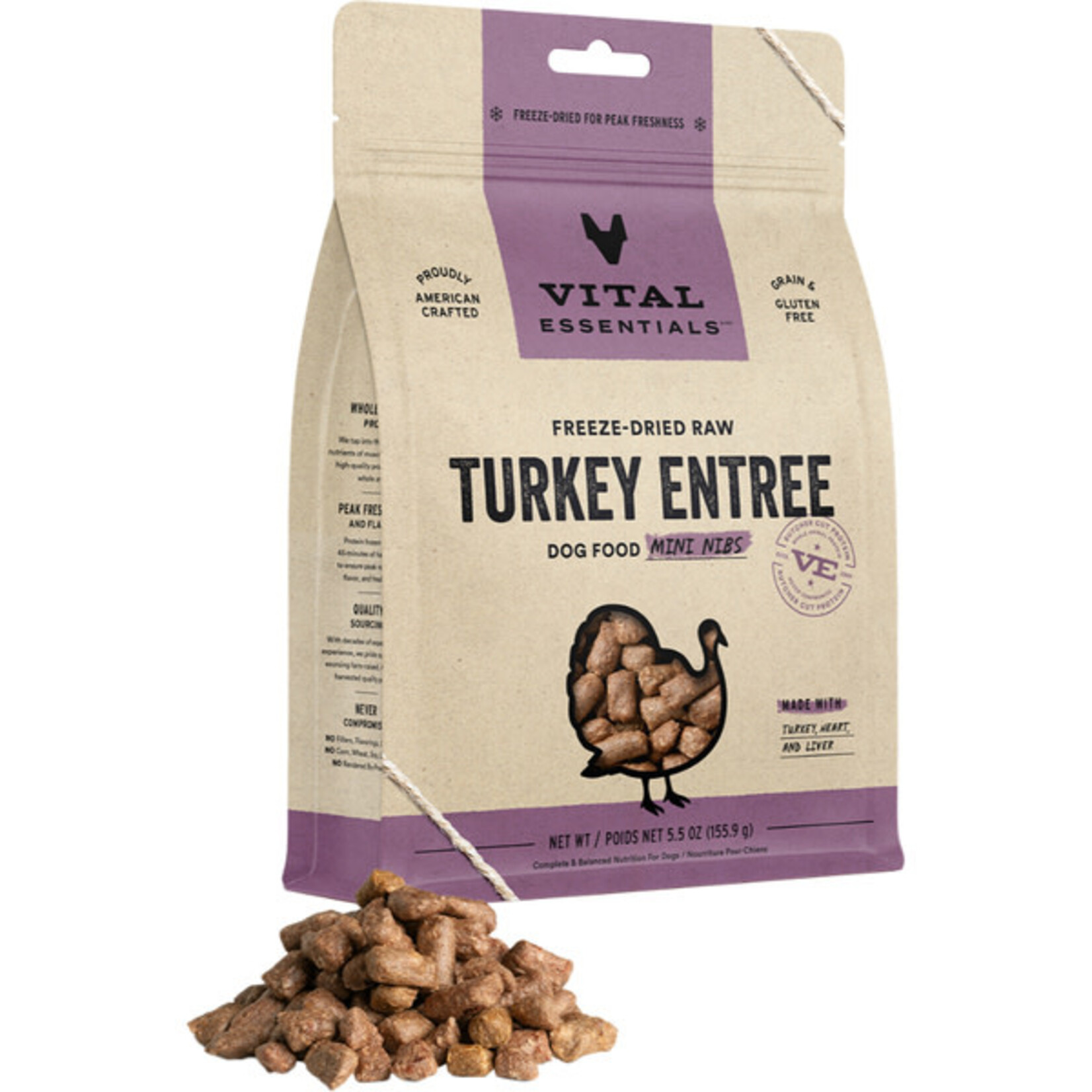 Vital Essential Vital Essentials Freeze Dried Raw Turkey Entree Mini Nibs  5.5OZ
