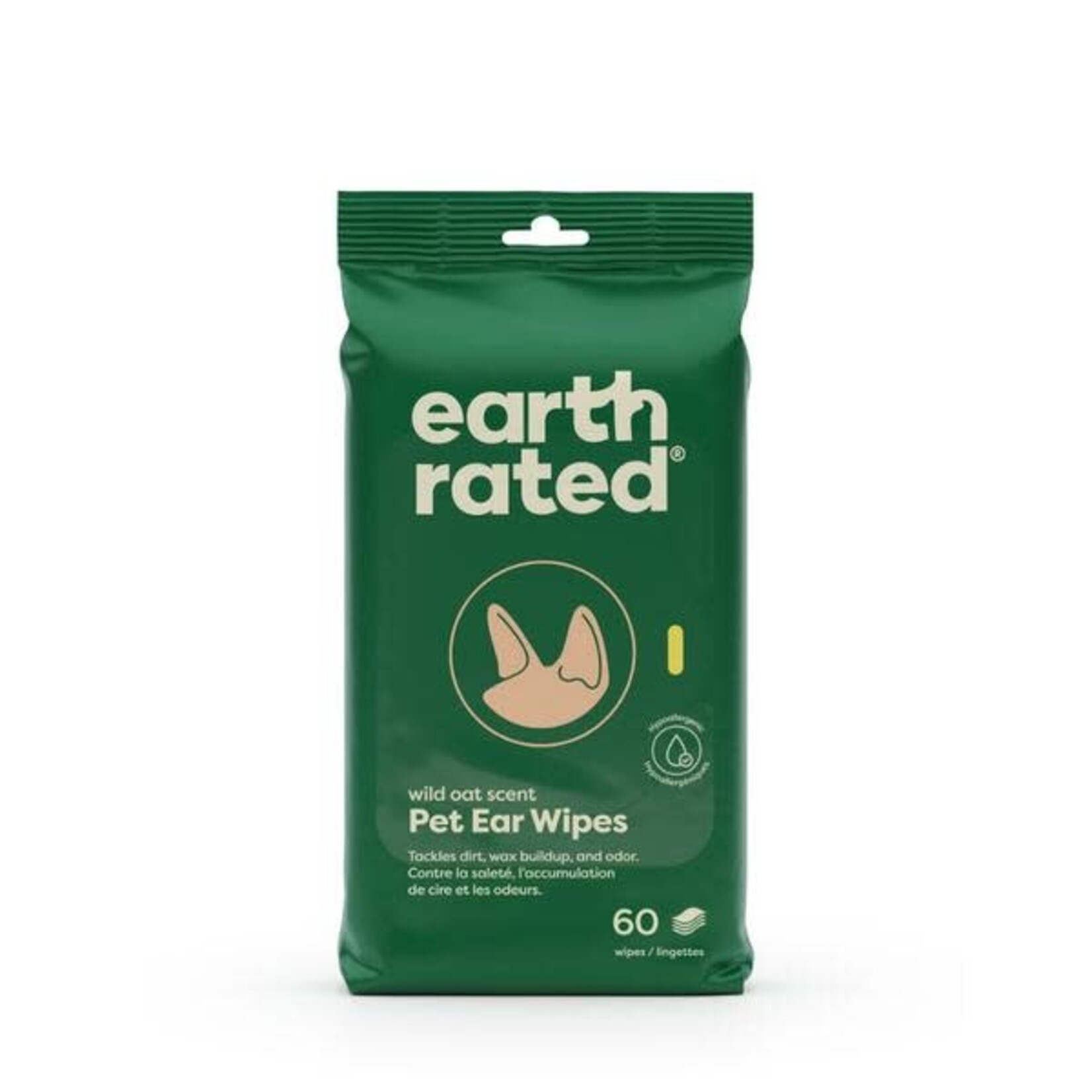 Earth Rated Pet Ear Wipes Wild Oat Scent  5x5 Inches 60pk